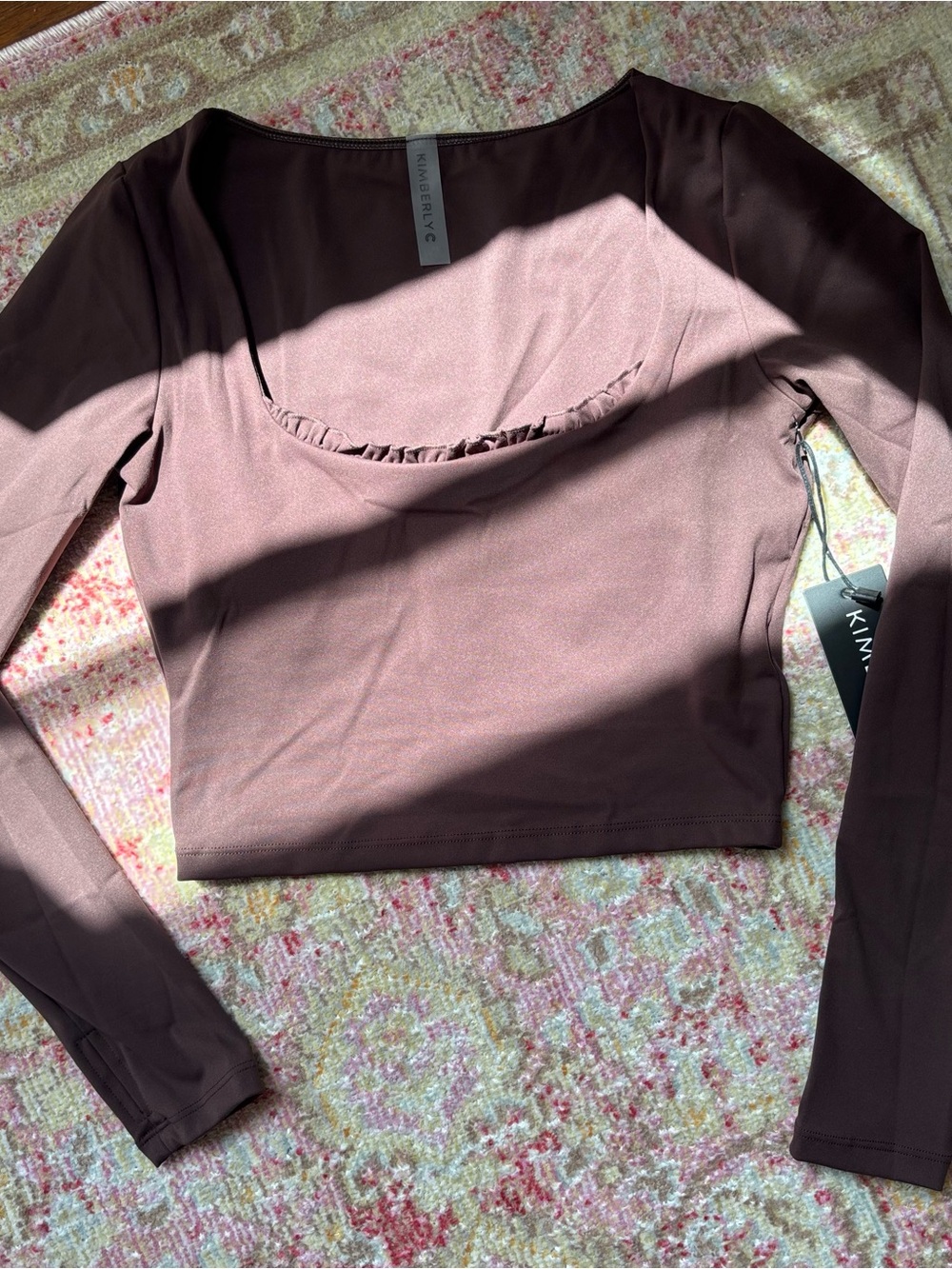 NWT \\ square neck active top with ruffle trim